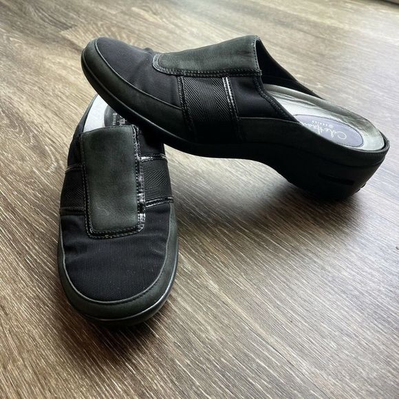 COLE HAAN G Series Women's Size 8AA Gray/Black Leather Wedge Slide On Mules - Picture 1 of 11